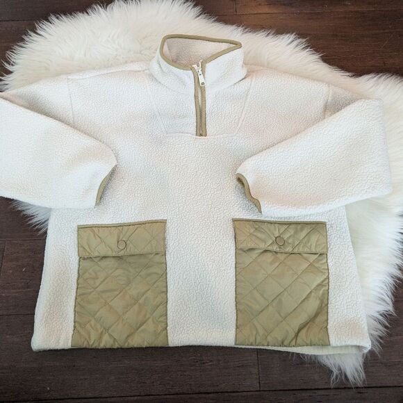 Madewell (Re)sourced Fleece Quilted-Pocket Popover Jacket Antique Cream S Small - Picture 3 of 8